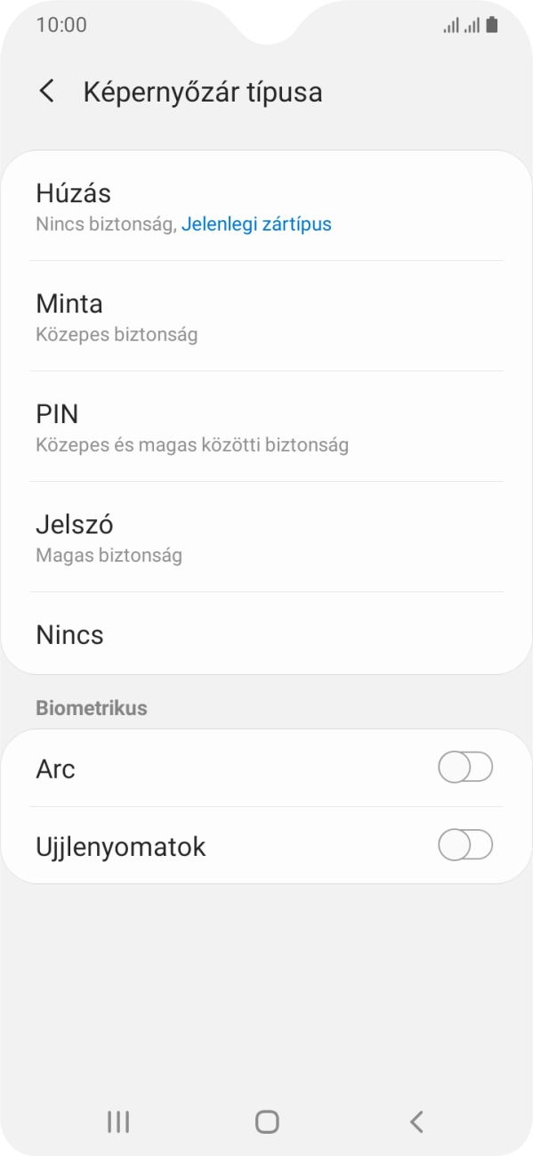 Válaszd az Ujjlenyomatok lehetőséget.
