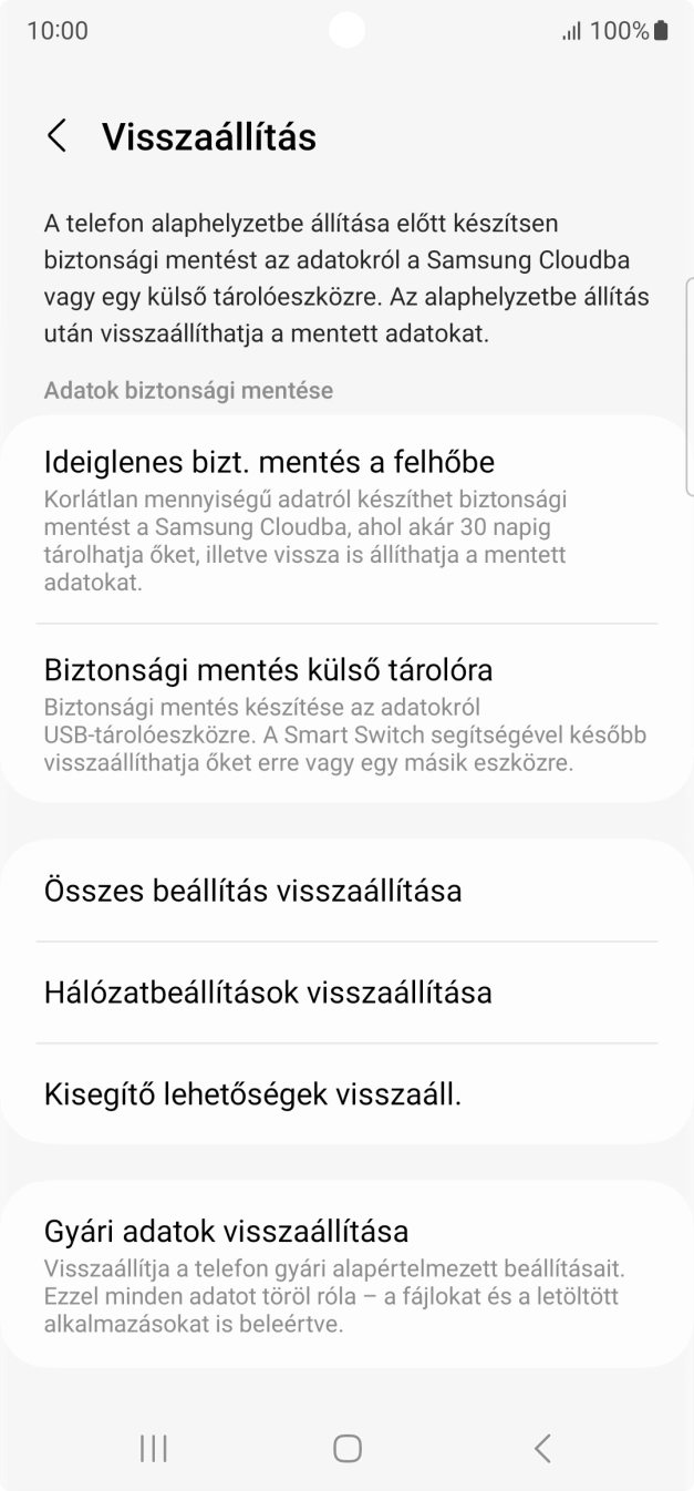 Válaszd a Gyári adatok visszaállítása lehetőséget. Válaszd a Gyári adatok visszaállítása lehetőséget.