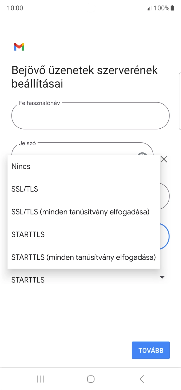 Válaszd az SSL/TLS lehetőséget.