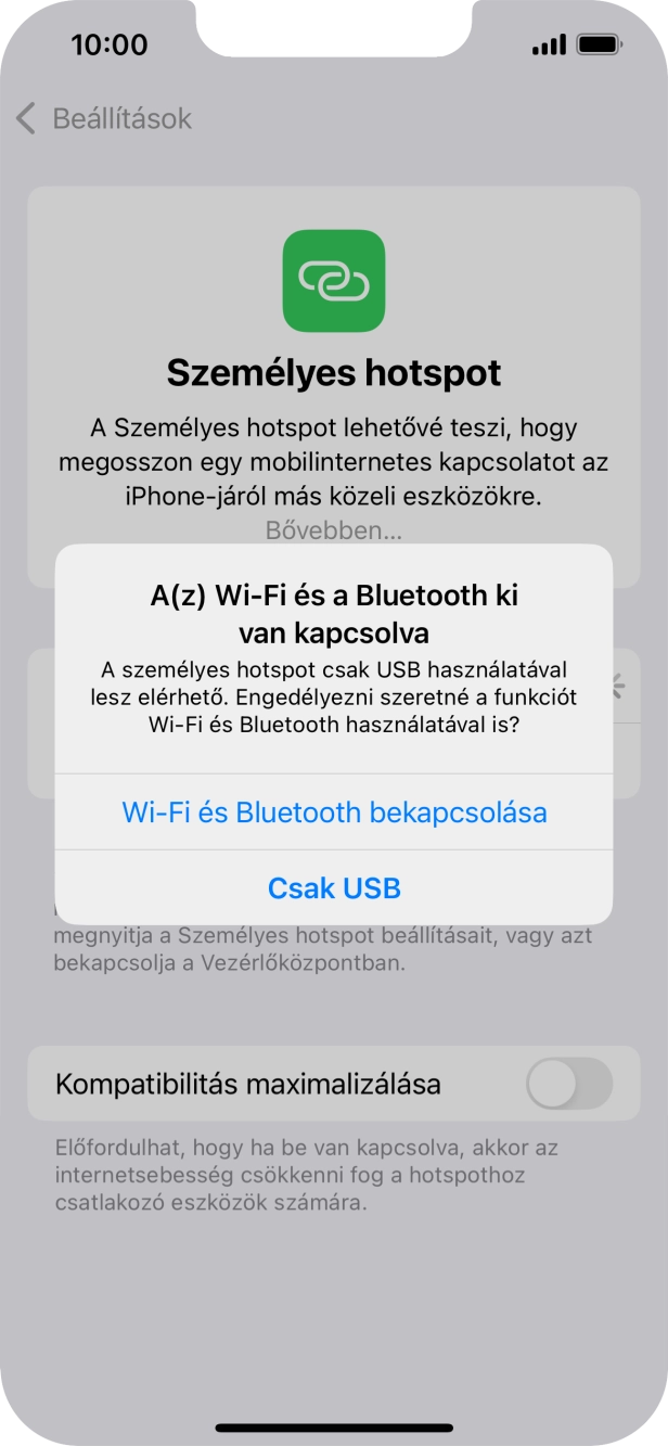 Amennyiben ki van kapcsolva a Wi-Fi, válaszd a Wi-Fi és Bluetooth bekapcsolása lehetőséget.