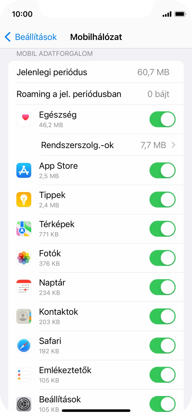 Kattints a kívánt programok melletti csúszkákra a funkciók be- vagy kikapcsolásához.