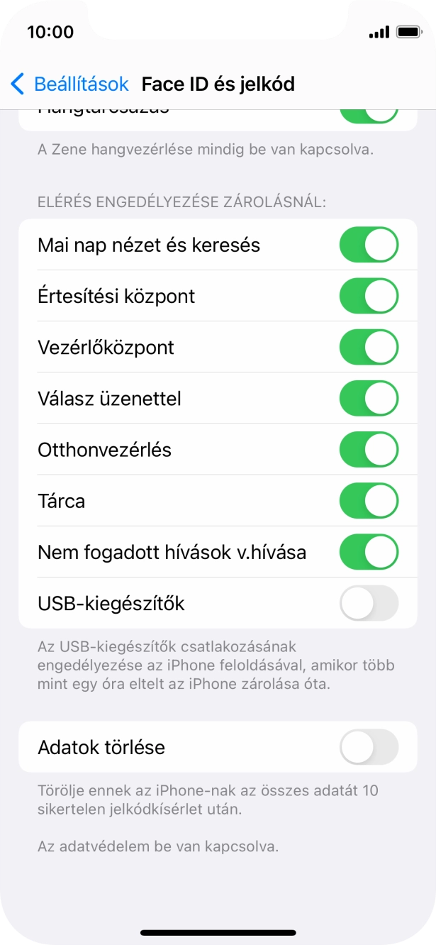Kattints az „Adatok törlése” melletti csúszkára a funkció be- vagy kikapcsolásához.