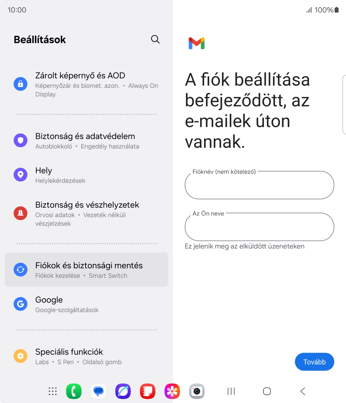 Kattints a „Fióknév (nem kötelező)” alatti mezőre, és írd be az e-mail-fiók kívánt nevét.