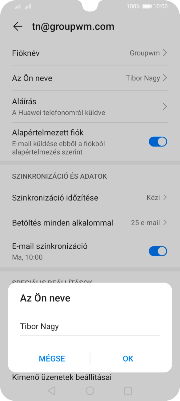 Írd be a kívánt küldőnevet, és válaszd az OK lehetőséget.
