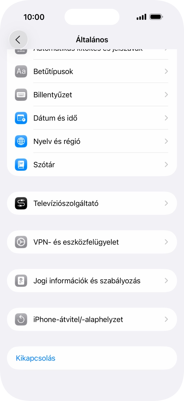 Válaszd az „iPhone-átvitel/-alaphelyzet” lehetőséget.