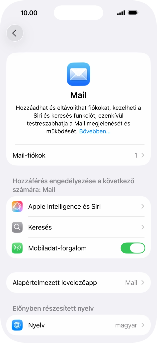 Válaszd a Mail-fiókok lehetőséget.