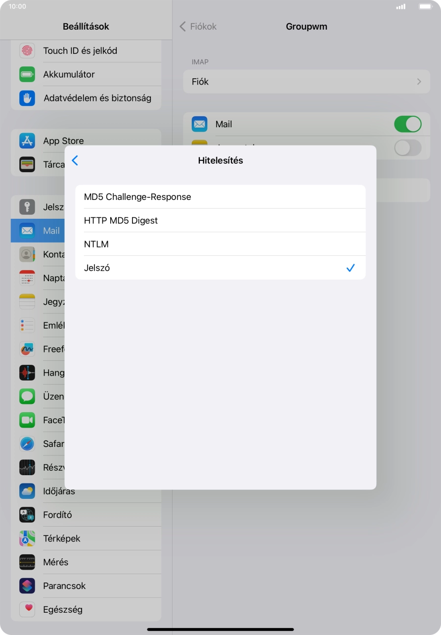 Válaszd a Jelszó lehetőséget.