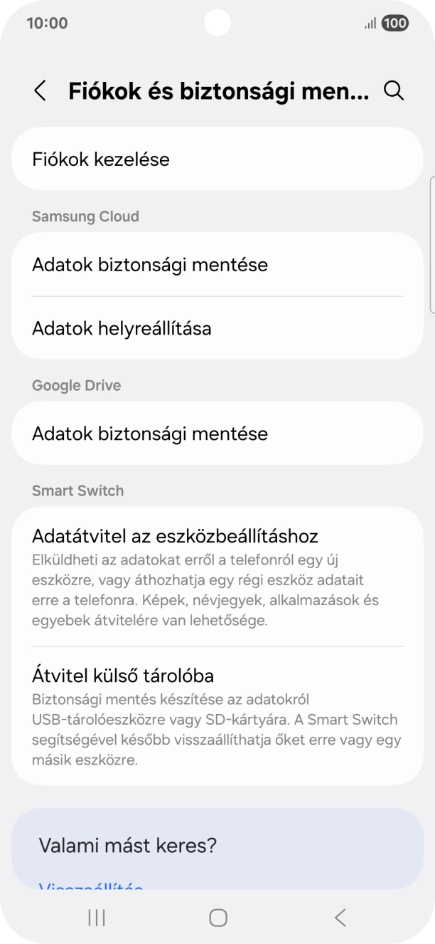 Válaszd a Fiókok kezelése lehetőséget.