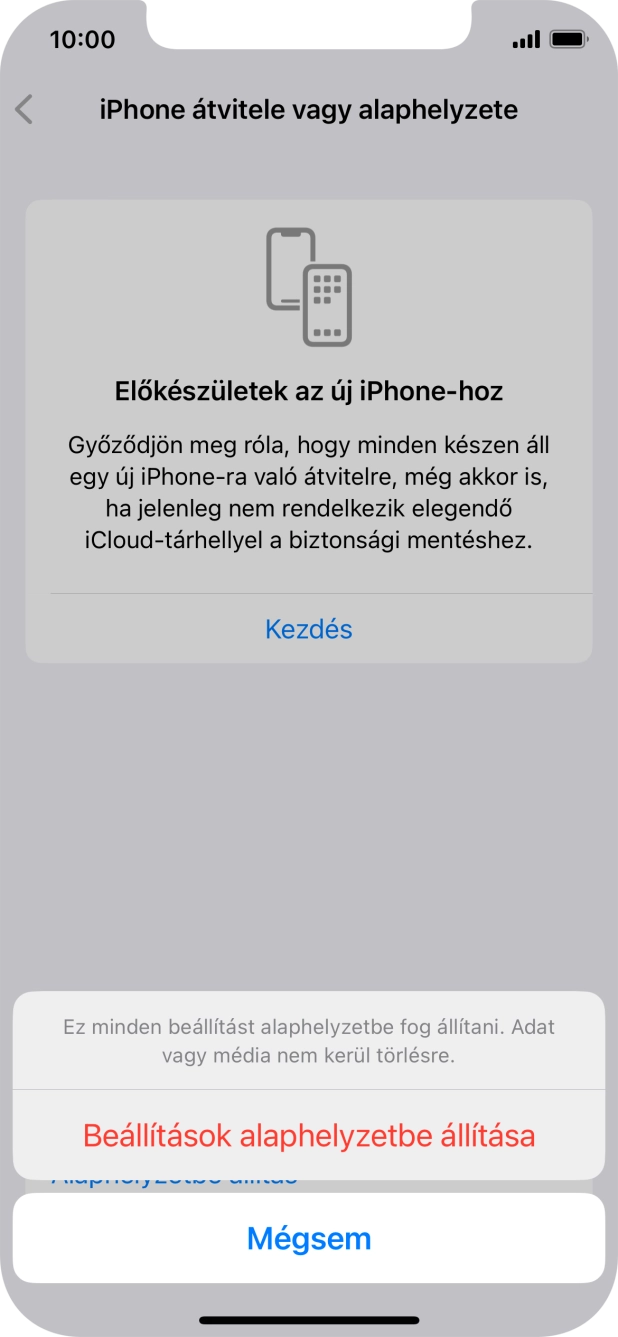 Válaszd a Beállítások alaphelyzetbe állítása lehetőséget. Válaszd a Beállítások alaphelyzetbe állítása lehetőséget.