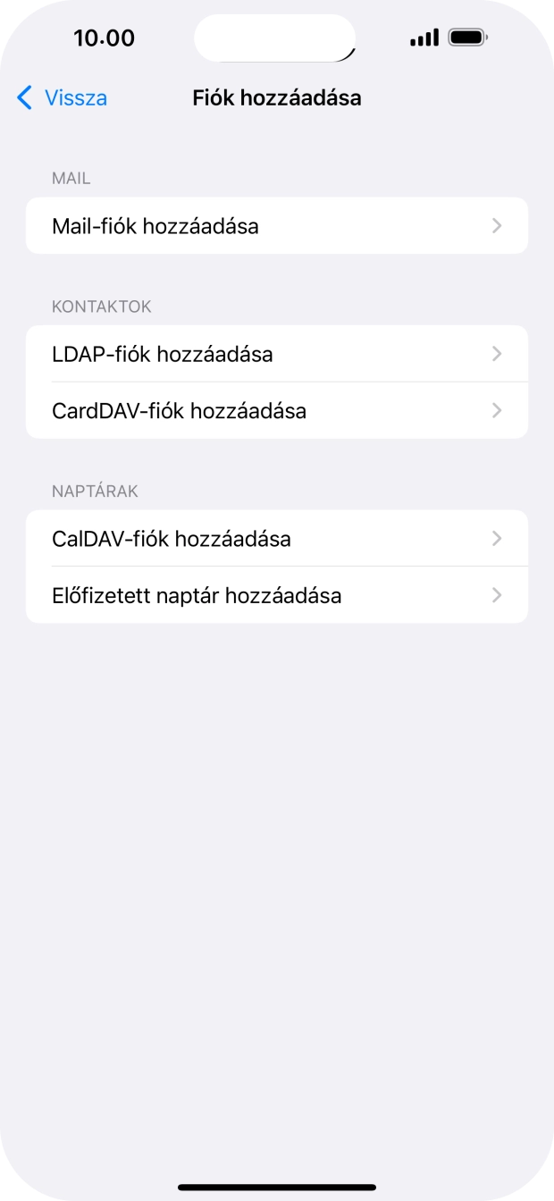 Válaszd a Mail-fiók hozzáadása lehetőséget.
