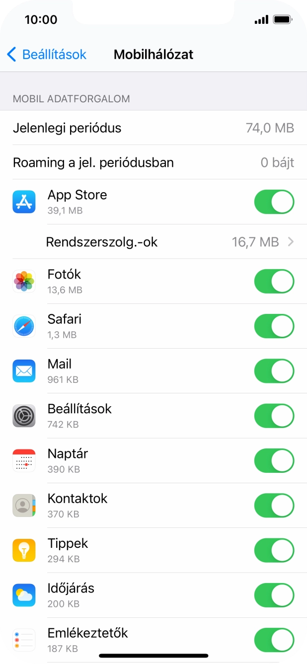 Kattints a kívánt programok melletti csúszkákra a funkciók be- vagy kikapcsolásához.