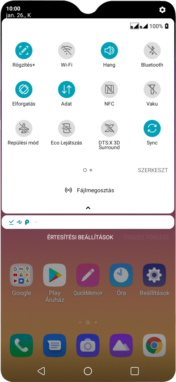 Válaszd az Adat lehetőséget a funkció be- vagy kikapcsolásához. Válaszd az Adat lehetőséget a funkció be- vagy kikapcsolásához.