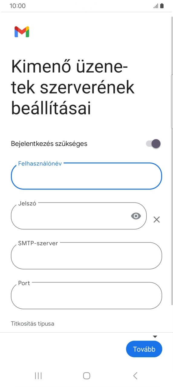 Kattints a „Jelszó” alatti mezőre, és írd be az e-mail szolgáltatód kimenő szerverének jelszavát.