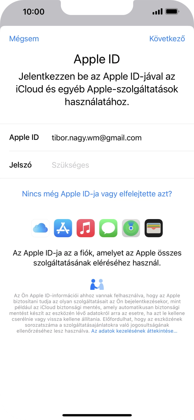 Kattints a „Jelszó” melletti mezőre, és írd be az Apple ID-d jelszavát.