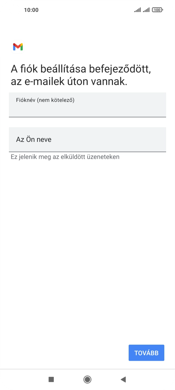 Kattints a „Fióknév (nem kötelező)” alatti mezőre, és írd be az e-mail-fiók kívánt nevét.