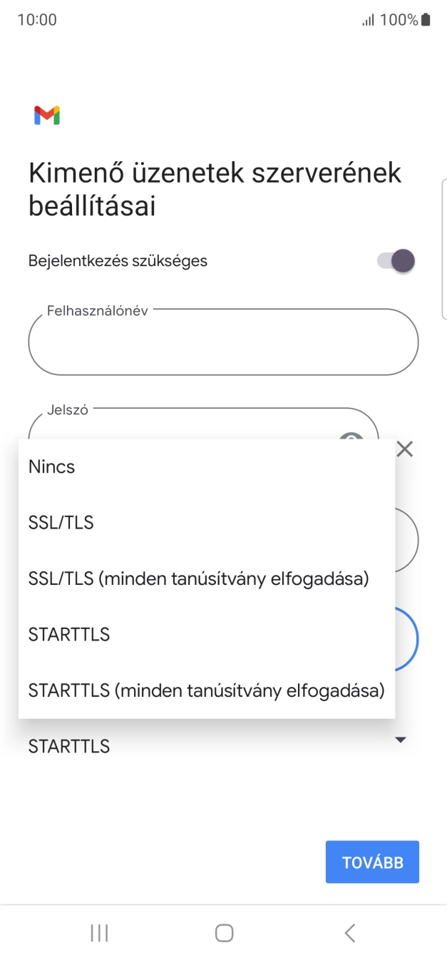 Válaszd az SSL/TLS lehetőséget.
