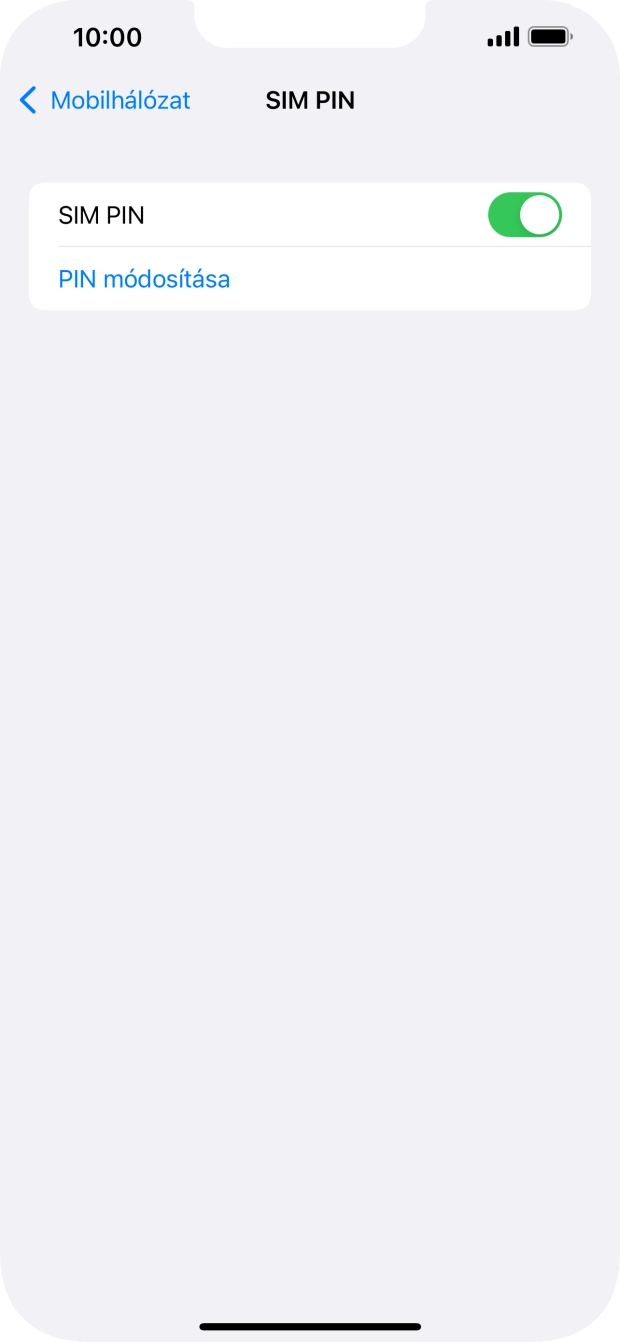 Kattints a „SIM PIN” melletti csúszkára a funkció be- vagy kikapcsolásához.