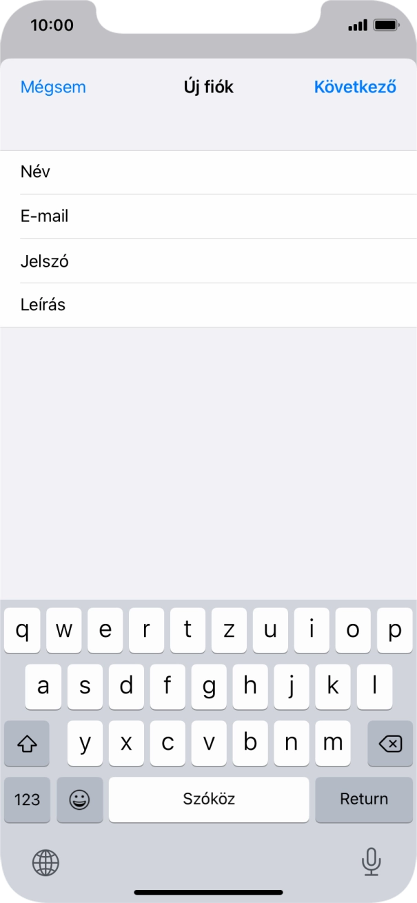Kattints a Leírás mezőre, és írd be az e-mail-fiók kívánt nevét.
