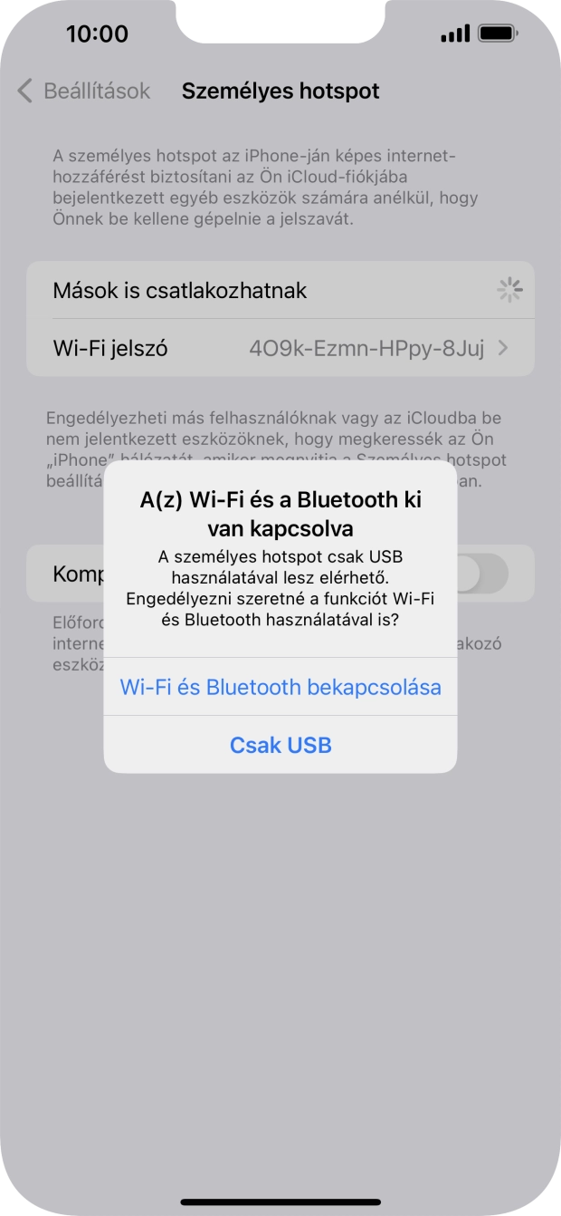 Amennyiben be van kapcsolva a Wi-Fi, válaszd a Wi-Fi és Bluetooth bekapcsolása lehetőséget.