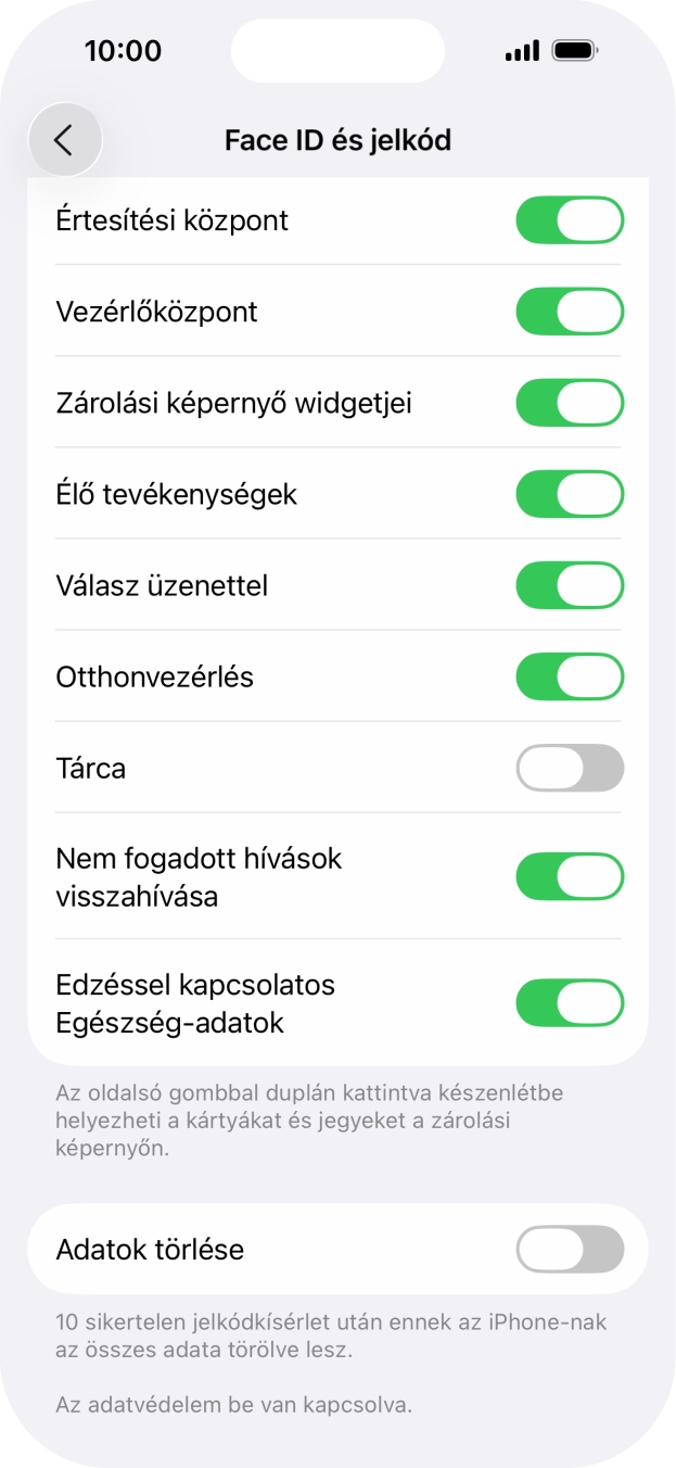 Kattints az „Adatok törlése” melletti csúszkára a funkció be- vagy kikapcsolásához.