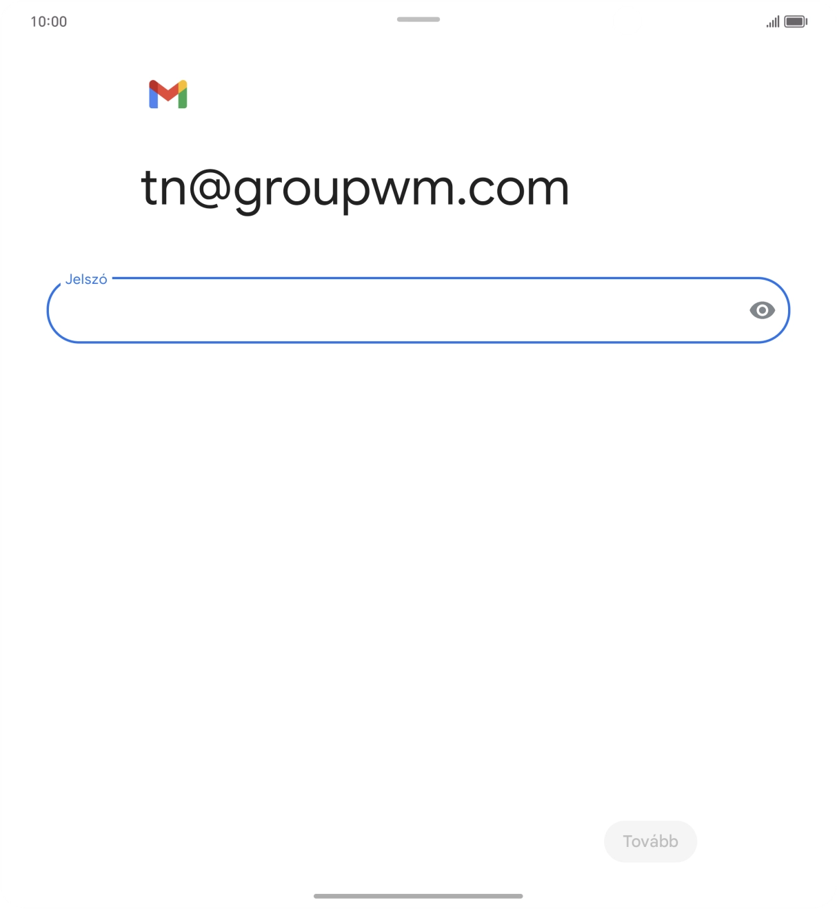 Kattints a „Jelszó” alatti mezőre, és írd be az e-mail-fiókodhoz tartozó jelszót.
