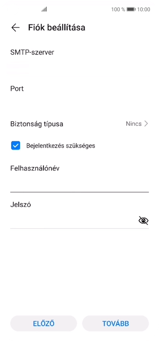 Kattints a „Jelszó” alatti mezőre, és írd be az e-mail szolgáltatód kimenő szerverének jelszavát.