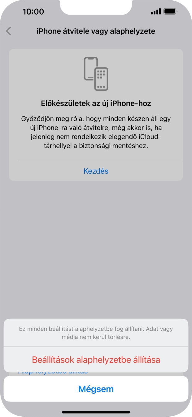 Válaszd a Beállítások alaphelyzetbe állítása lehetőséget. Válaszd a Beállítások alaphelyzetbe állítása lehetőséget.