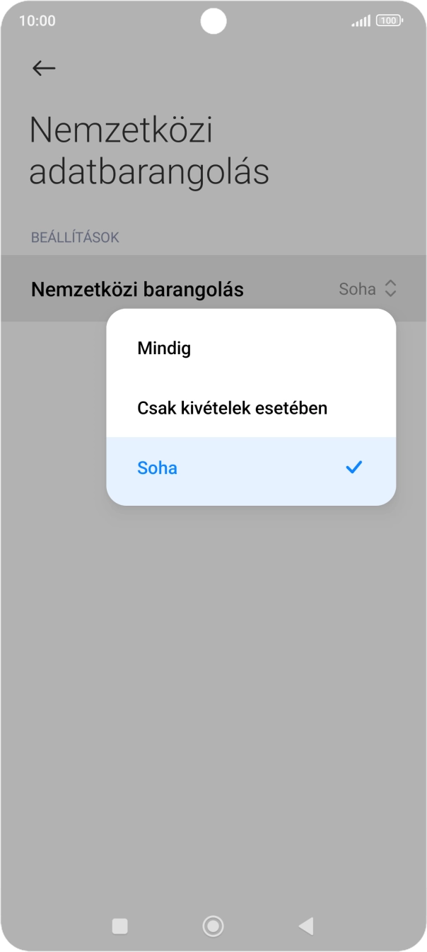 A funkció be- vagy kikapcsolásához válaszd a a kívánt beállítást. A funkció be- vagy kikapcsolásához válaszd a a kívánt beállítást.