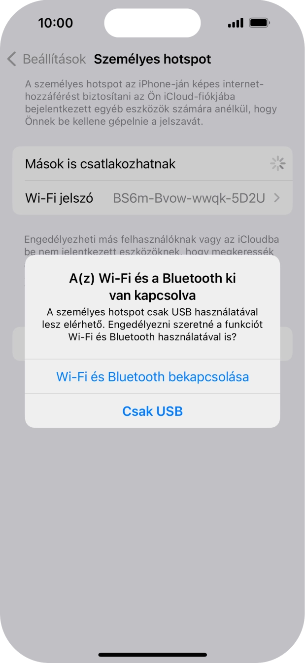 Amennyiben ki van kapcsolva a Wi-Fi, válaszd a Wi-Fi és Bluetooth bekapcsolása lehetőséget.