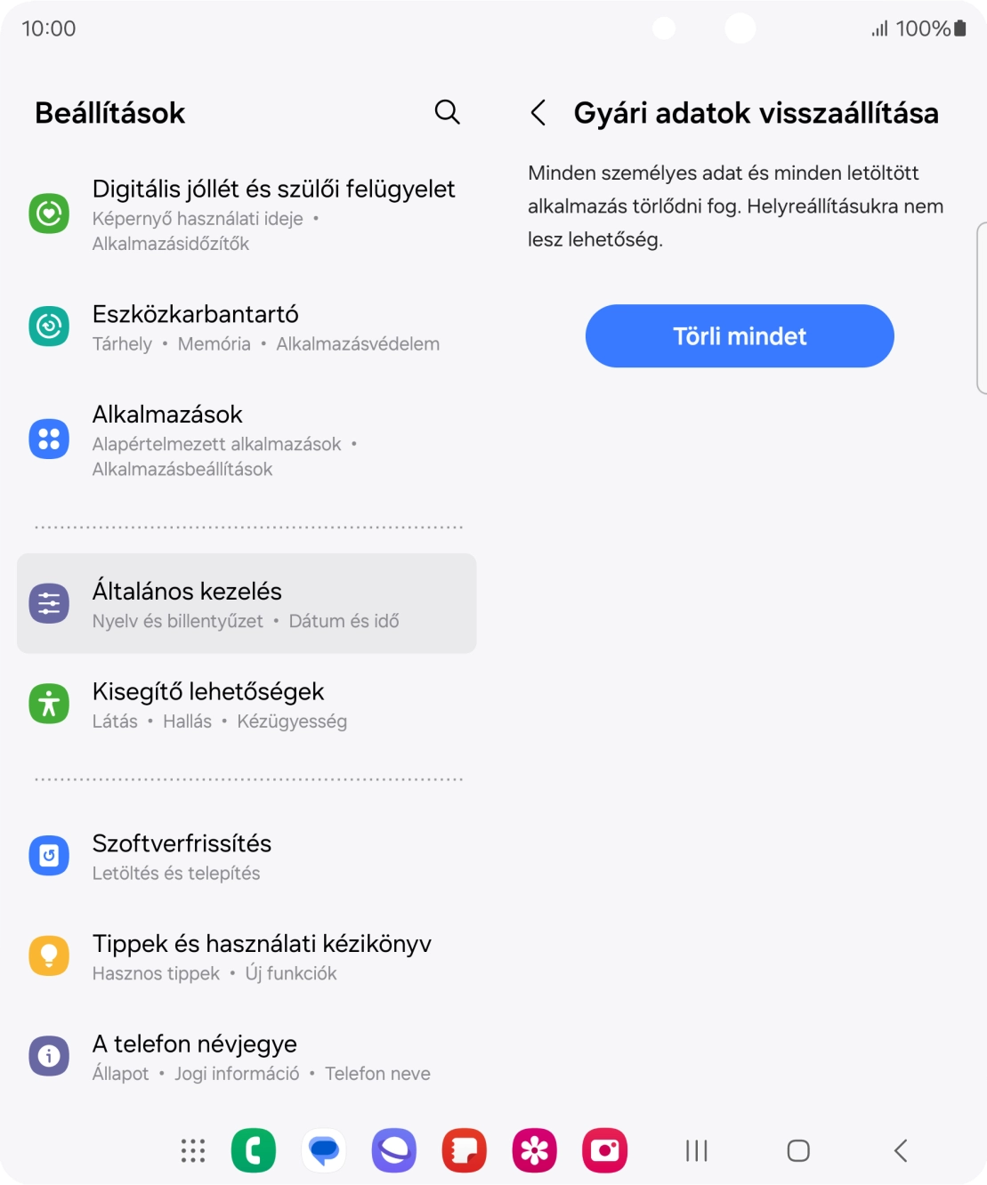 Válaszd a Törli mindet lehetőséget. Várj egy kicsit, amíg a telefon visszaállítja a gyári beállításokat. A telefon konfigurálásához és ahhoz, hogy üzemkész állapotba hozd, kövesd a képernyőn megjelenő utasításokat. Válaszd a Törli mindet lehetőséget. Várj egy kicsit, amíg a telefon visszaállítja a gyári beállításokat. A telefon konfigurálásához és ahhoz, hogy üzemkész állapotba hozd, kövesd a képernyőn megjelenő utasításokat.