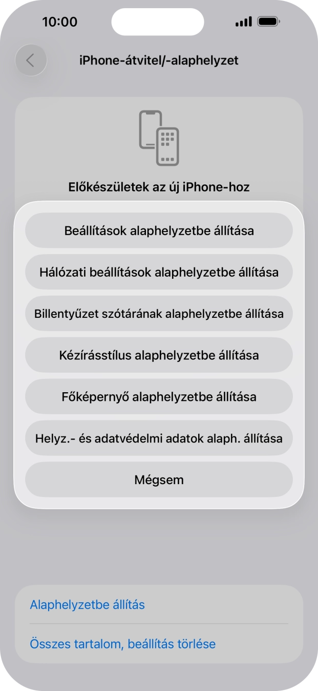 Válaszd a Beállítások alaphelyzetbe állítása lehetőséget. Válaszd a Beállítások alaphelyzetbe állítása lehetőséget.