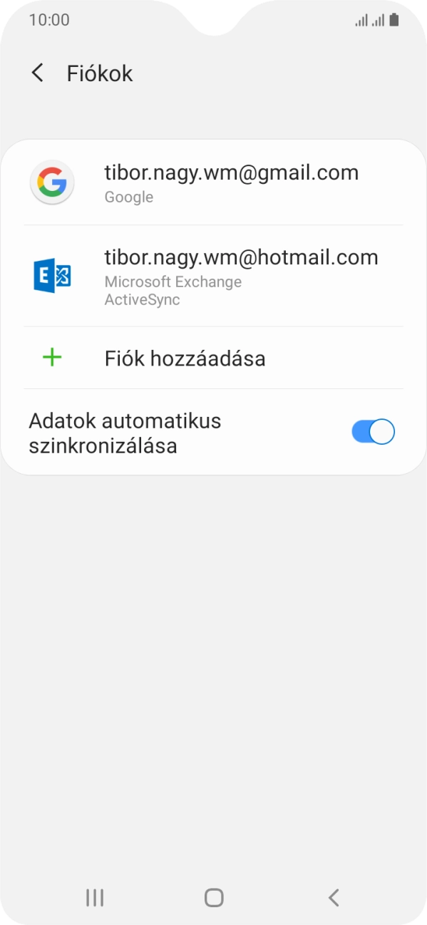 Amennyiben a kijelzőn ez a képernyőkép látható, az e-mail-fiókodat felismerte a rendszer, és automatikusan beállította. Kövesd a képernyőn megjelenő utasításokat  további adatok csatolásához, és fejezd be az új fiók létrehozását.