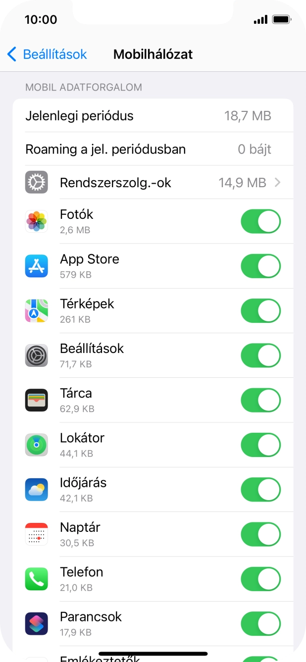 Kattints a kívánt programok melletti csúszkákra a funkciók be- vagy kikapcsolásához.