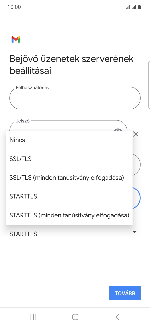 Válaszd az SSL/TLS lehetőséget.