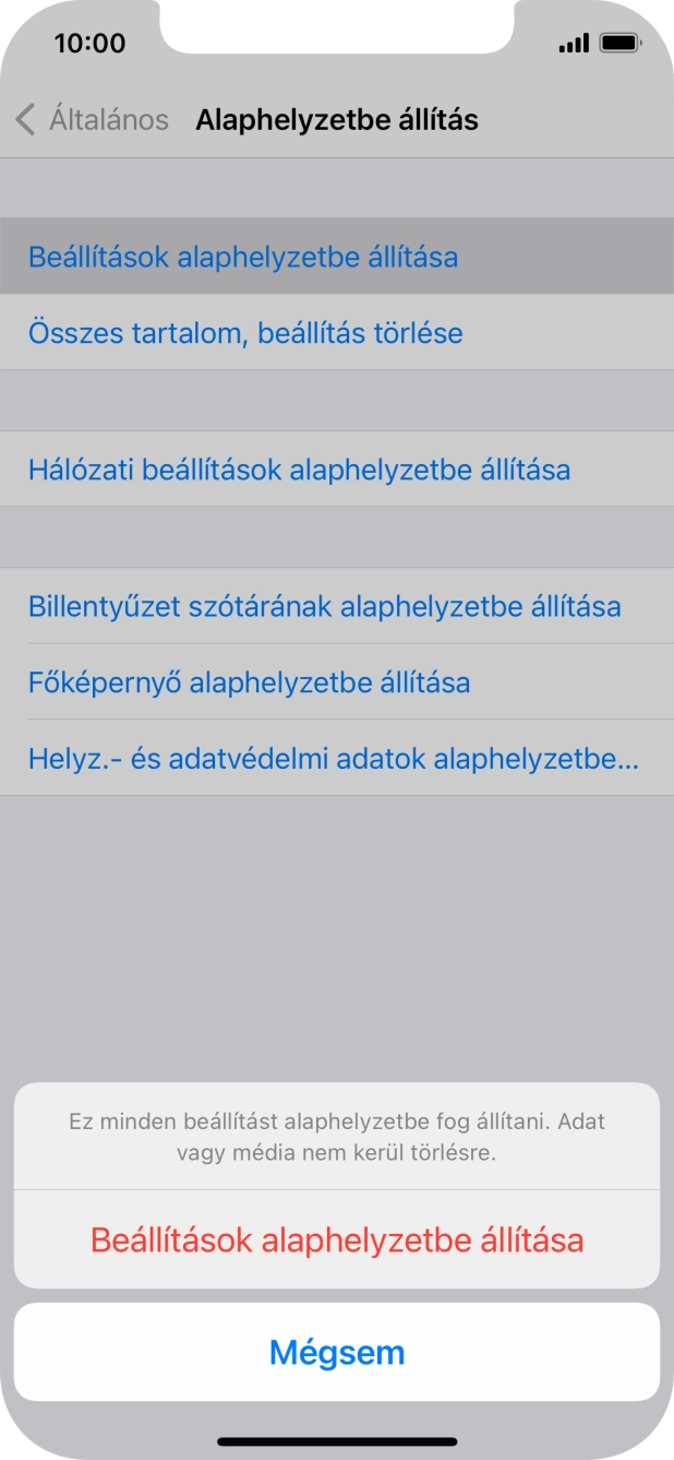 Válaszd a Beállítások alaphelyzetbe állítása lehetőséget. Válaszd a Beállítások alaphelyzetbe állítása lehetőséget.