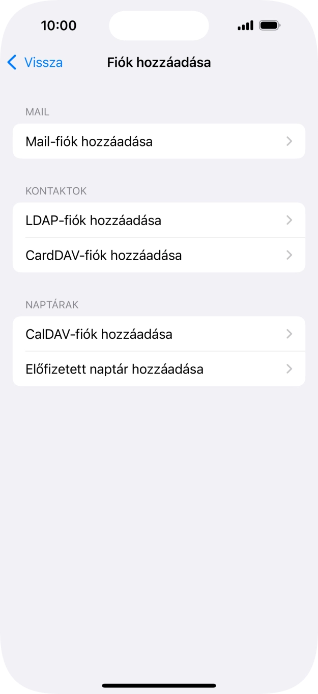 Válaszd a Mail-fiók hozzáadása lehetőséget.