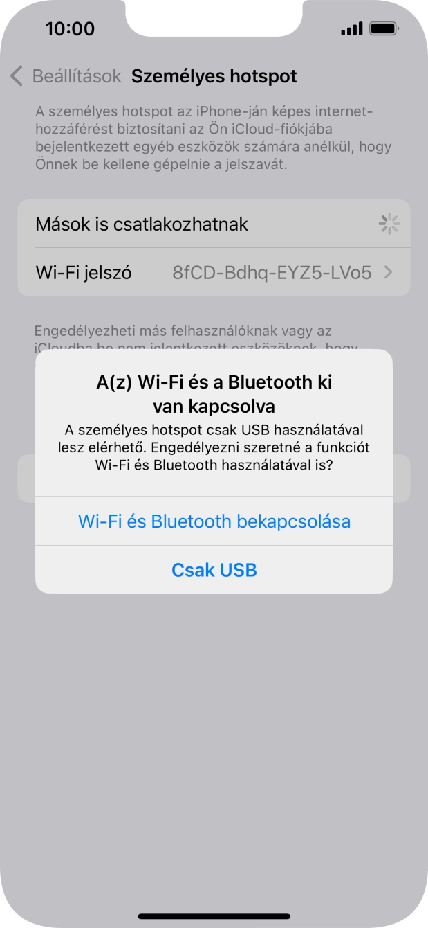 Amennyiben ki van kapcsolva a Wi-Fi, válaszd a Wi-Fi és Bluetooth bekapcsolása lehetőséget.