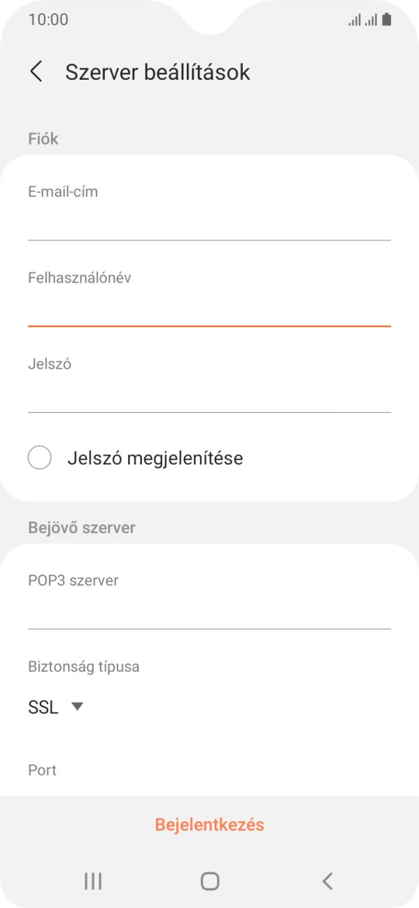 Kattints a „POP3 szerver” alatti mezőre, és írd be az e-mail szolgáltatód bejövő szerverének a nevét.