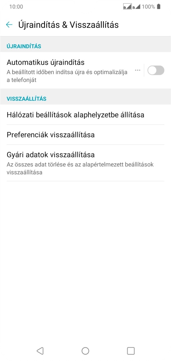 Válaszd a Gyári adatok visszaállítása lehetőséget.