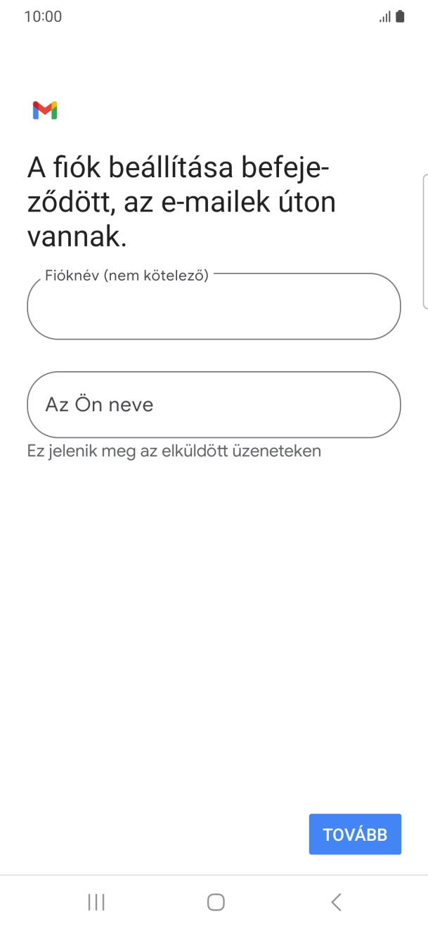 Kattints a „Fióknév (nem kötelező)” alatti mezőre, és írd be az e-mail-fiók kívánt nevét.
