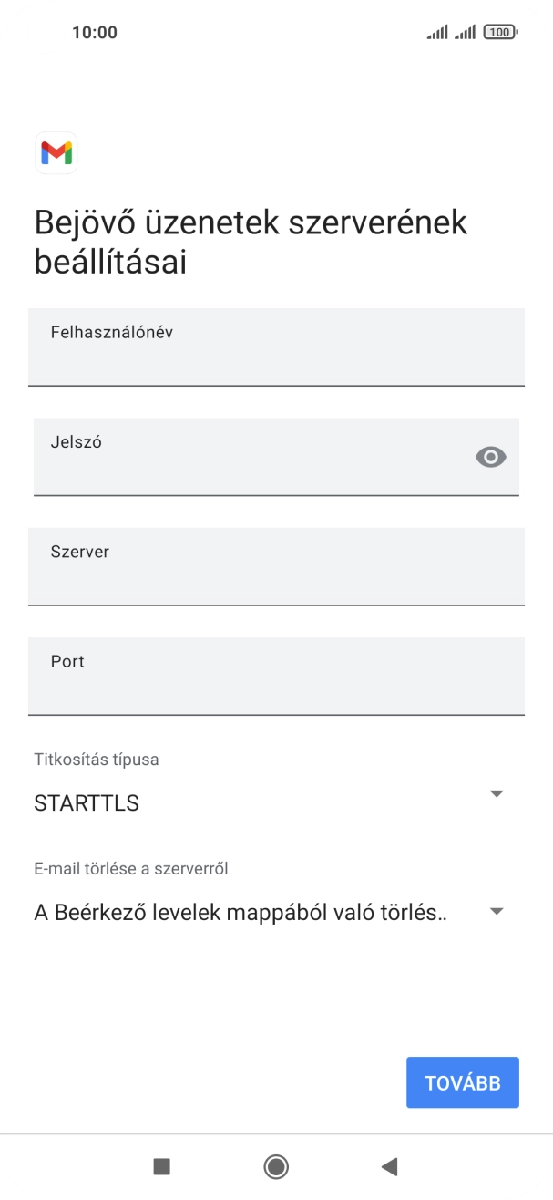 Kattints a „Felhasználónév” alatti mezőre, és írd be az e-mail-fiókodhoz tartozó felhasználónevet.