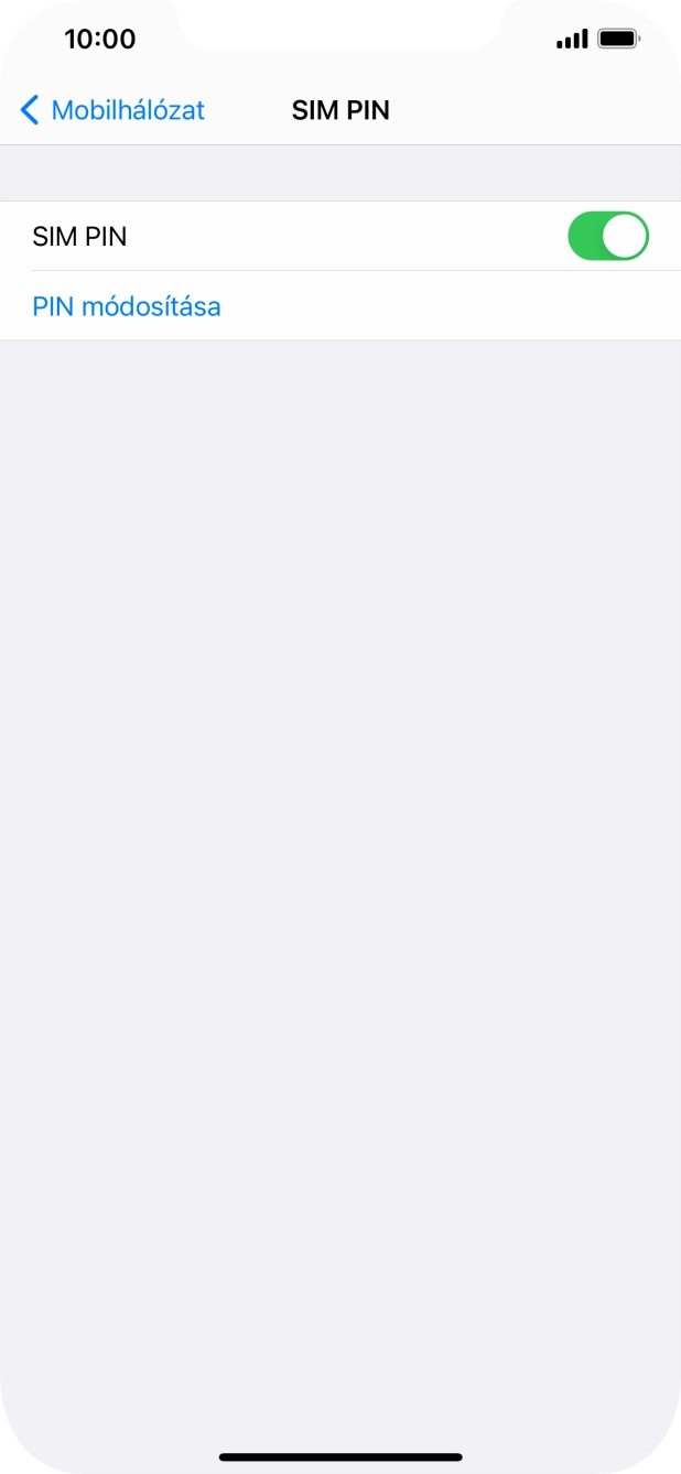 Kattints a „SIM PIN” melletti csúszkára a funkció be- vagy kikapcsolásához.