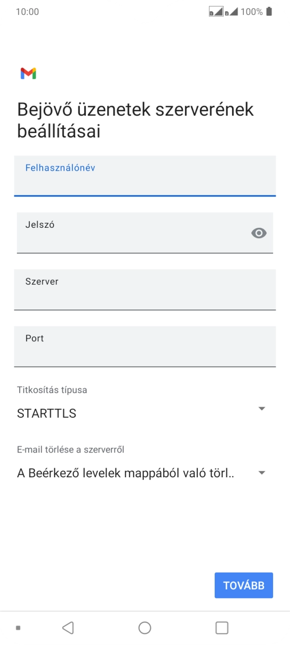 Kattints a „Szerver” alatti mezőre, és írd be az e-mail szolgáltatód bejövő szerverének a nevét.