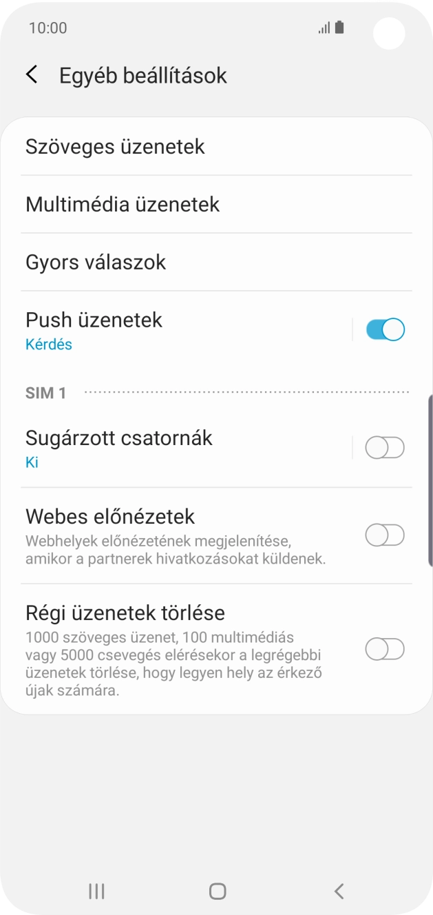 Válaszd a Szöveges üzenetek lehetőséget.