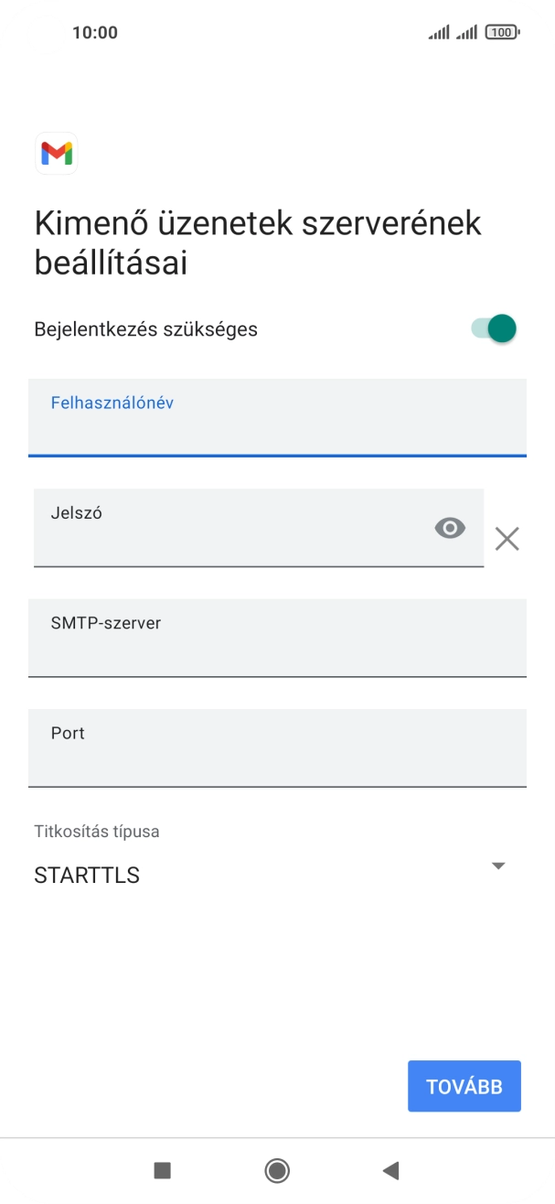 Kattints a „Jelszó” alatti mezőre, és írd be az e-mail szolgáltatód kimenő szerverének jelszavát.