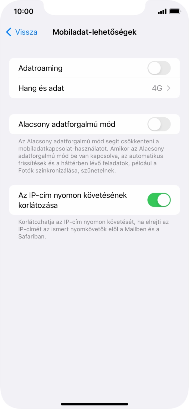 Kattints az „Adatroaming” melletti csúszkára a funkció be- vagy kikapcsolásához. Kattints az „Adatroaming” melletti csúszkára a funkció be- vagy kikapcsolásához.