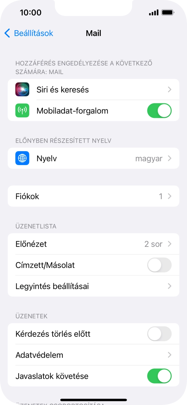 Válaszd a Fiókok lehetőséget.