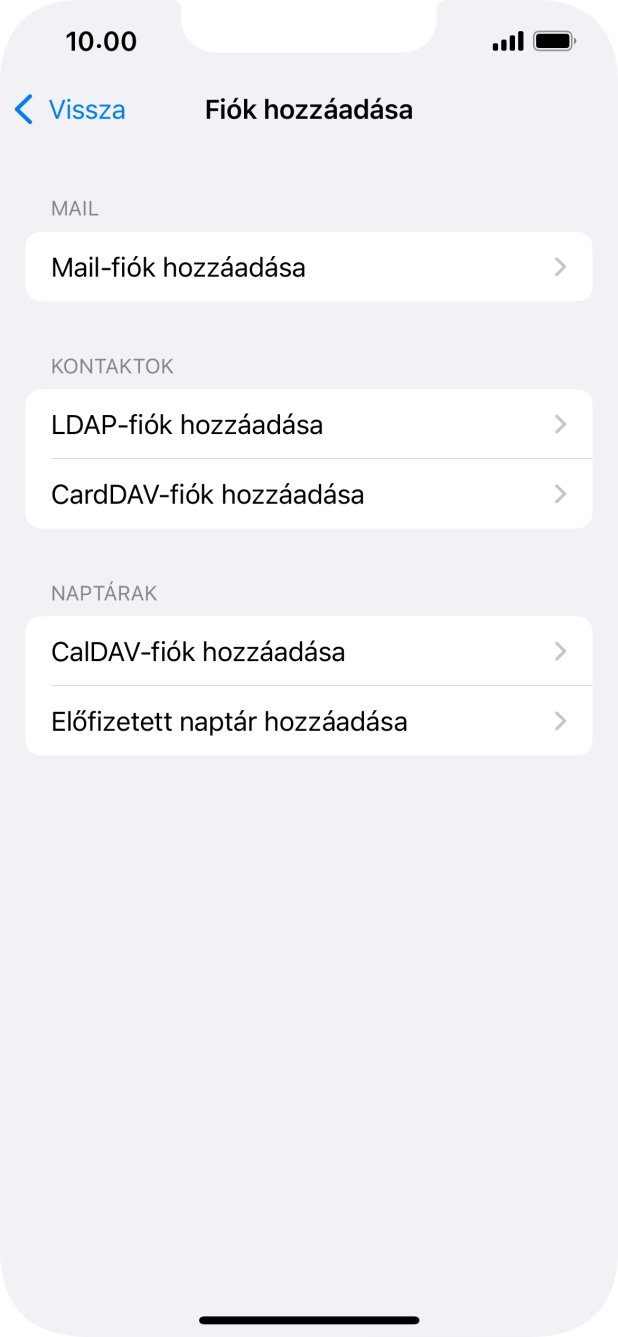 Válaszd a Mail-fiók hozzáadása lehetőséget.