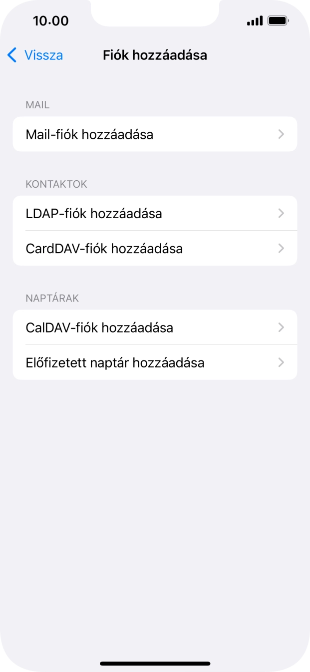 Válaszd a Mail-fiók hozzáadása lehetőséget.