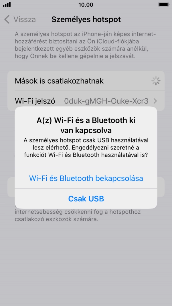 Amennyiben ki van kapcsolva a Wi-Fi, válaszd a Wi-Fi és Bluetooth bekapcsolása lehetőséget.